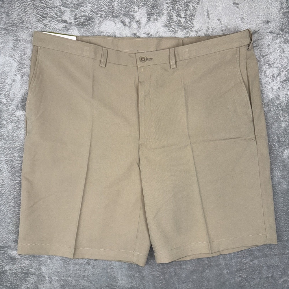NEW Haggar Golf Shorts Cool 18 Pro Expandable Waist UVP Resort Tan Men's 44W